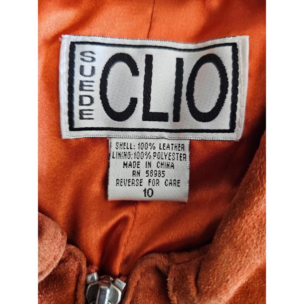 Women s Vintage Suede Clio Full Zip Up Jacket Orange Size 10 Padded Shoulders - Picture 2 of 16